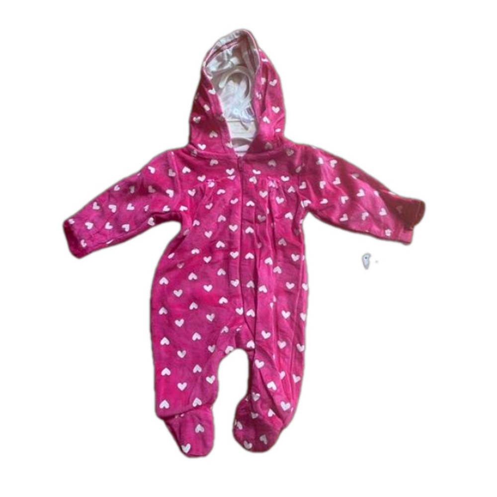 NWT Snugabye Newborn Hooded Sleeper Jumper Pink White Hearts 5-8lbs Newborn